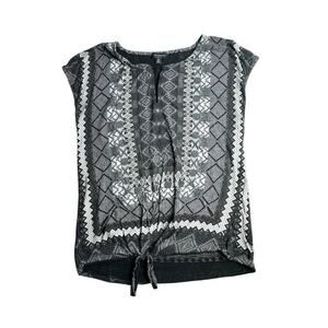 Lucky Brand Women’s Boho Tribal Print Tie Front Top Black White Size Small S/P